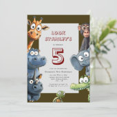 Invitation Cute caricature Jungle Animaux anniversaire de enf (Debout devant)