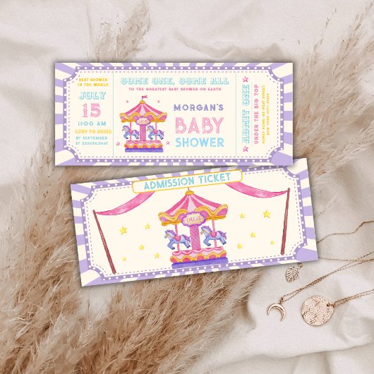 Invitation Cute Carousel Circus Ticket Carnival Baby shower 