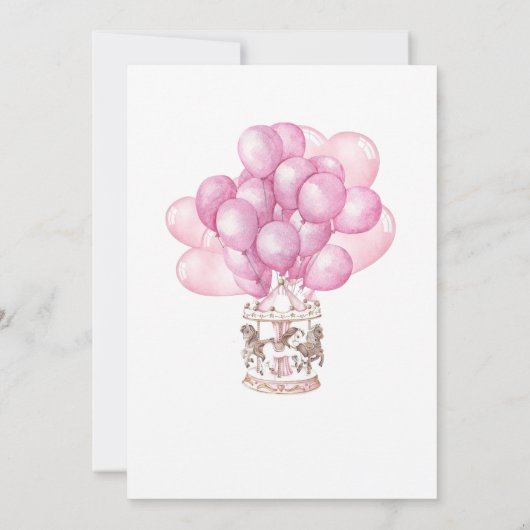 Invitation Cute Carousel Unicorn Ballons Baby shower fille (Dos)