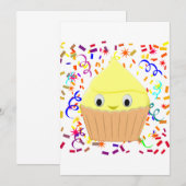 Invitation Cute Carton Citron Cupcake Avec Confetti Invitati (Devant / Derrière)
