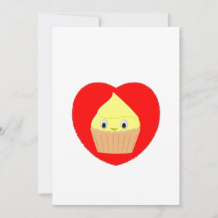 Invitation Cute Cartoon Citron Cupcake Dans Le Coeur Rouge