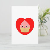 Invitation Cute Cartoon Fraise Cupcake Au Coeur Rouge (Debout devant)