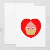 Invitation Cute Cartoon Fraise Cupcake Au Coeur Rouge (Devant / Derrière)