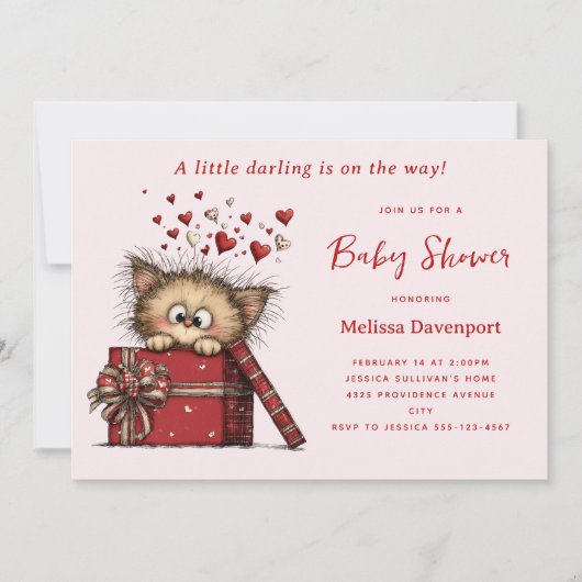 Invitation Cute Cartoon Kitten in a Box Baby Shower (Devant)