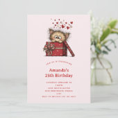 Invitation Cute Cartoon Kitten in a Box with Hearts Birthday (Debout devant)