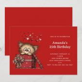 Invitation Cute Cartoon Kitten in a Box with Hearts Birthday (Devant / Derrière)