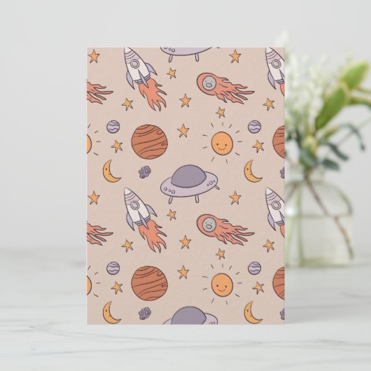 Invitation Cute Cartoon Outer Space Seamless Pattern Design (Debout devant)