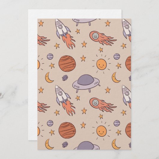 Invitation Cute Cartoon Outer Space Seamless Pattern Design (Devant / Derrière)