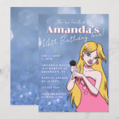 Invitation Cute Cartoon Pop Music Bleu 14e anniversaire (Devant / Derrière)