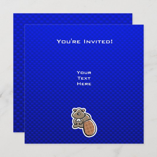 Invitation Cute castor;Bleu (Devant / Derrière)