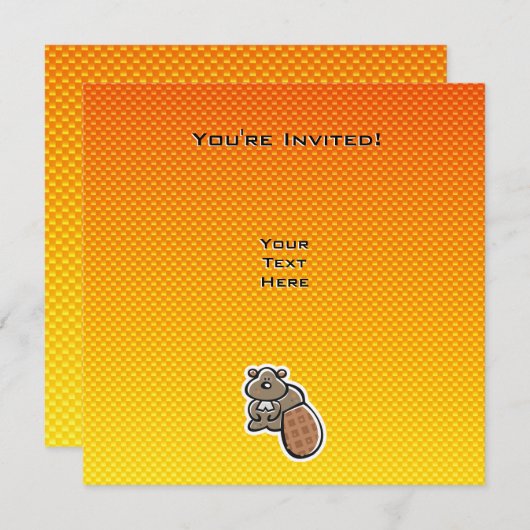 Invitation Cute castor; Orange jaune (Devant / Derrière)