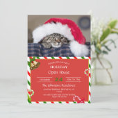 Invitation Cute cat à santa (Debout devant)