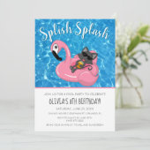 Invitation Cute Cat Flamant rose Enfants Piscine fête Anniver (Debout devant)