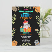 Invitation Cute Cat Kitten Theme Fête d'anniversaire pour enf (Debout devant)