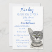 Invitation Cute Cat Kitty Kitten Blue Baby boy shower Invitat (Devant)