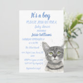 Invitation Cute Cat Kitty Kitten Blue Baby boy shower Invitat (Debout devant)