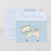 Invitation Cute Cat, Pearls & Hearts Blue Baby Boy Show (Devant / Derrière)
