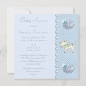 Invitation Cute Cat, Pearls & Hearts Blue Baby Boy Show (Dos)