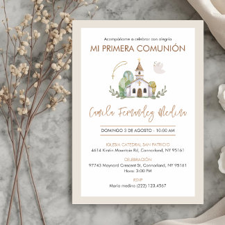 Invitation Cute Catholic Church Elegant Girl First Communion