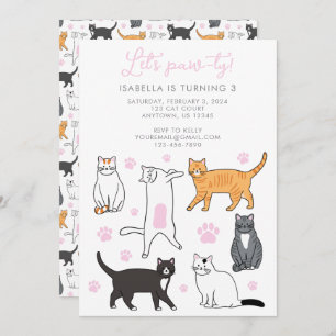 Invitation Cute Cats Let's Pawty Anniversaire de enfant Invit