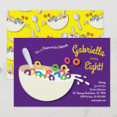 Invitation Cute Cereal Bowl Enfants Slepover fête d'anniversa (Devant / Derrière)