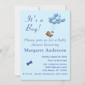 Invitation Cute C'est un garçon ours en peluche et des ballon (Devant)