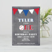 Invitation Cute Chalkboard Baseball 1er anniversaire (Debout devant)
