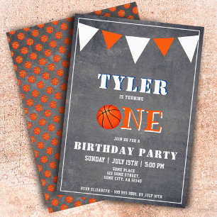 Invitation Cute Chalkboard Basketball 1er anniversaire