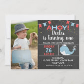 Invitation Cute Chalkboard Whale Photo Anniversaire Invitatio (Devant)