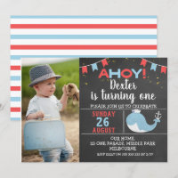 Cute Chalkboard Whale Photo Anniversaire Invitatio