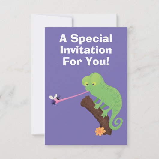 Invitation Cute chameleon attraper un dessin animé (Dos)