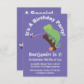 Invitation Cute chameleon attraper un dessin animé (Devant / Derrière)