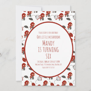 Invitation Cute champignons Anniversaire Jardin Rouge