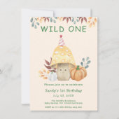 Invitation Cute champignons automne flore 1er anniversaire fê (Devant)