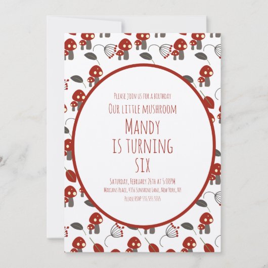 Invitation Cute champignons Fête d'anniversaire Jardin Forêt (Devant)