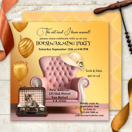 Invitation Cute Chat Boho Chic Houseécher Party