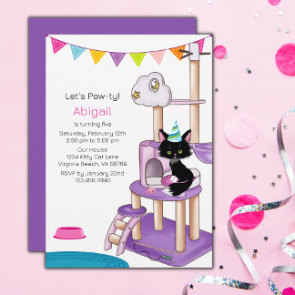 Invitation Cute Chat Colorful et moderne Anniversaire de enfa