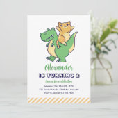 Invitation Cute Chat équitation T-Rex Dinosaur Enfants Dino A (Debout devant)