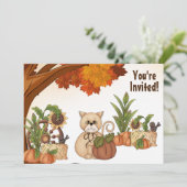 Invitation Cute Chat et Citrouille Automne Anniversaire (Debout devant)