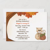Invitation Cute Chat et Citrouille Automne Anniversaire (Dos)