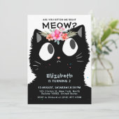 Invitation Cute Chat Kitten Meow Floral Couronne fête d'anniv (Debout devant)