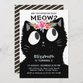 Invitation Cute Chat Kitten Meow Floral Couronne fête d'anniv (Devant / Derrière)