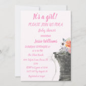 Invitation Cute Chat Kitty Kitten Baby shower fille rose (Devant)