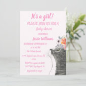 Invitation Cute Chat Kitty Kitten Baby shower fille rose (Debout devant)