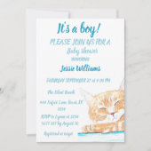 Invitation Cute Chat Kitty Kitten Bleu animal Bébé garçon (Devant)