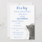 Invitation Cute Chat Kitty Kitten Bleu Bébé garçon douche (Devant)