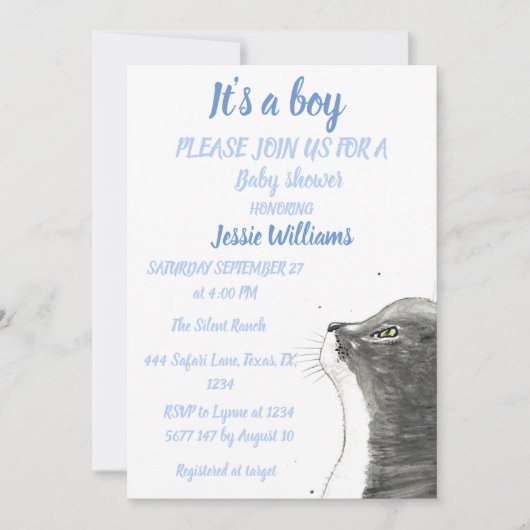 Invitation Cute Chat Kitty Kitten Bleu Bébé garçon douche (Devant)