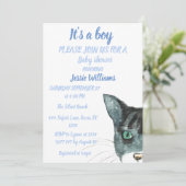 Invitation Cute Chat Kitty Kitten Bleu Bébé garçon douche (Debout devant)