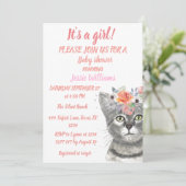 Invitation Cute Chat Kitty Kitten Rose Floral Baby Girl Boho (Debout devant)
