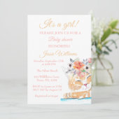 Invitation Cute Chat Kitty Kitten Rose Floral Baby Girl Boho (Debout devant)